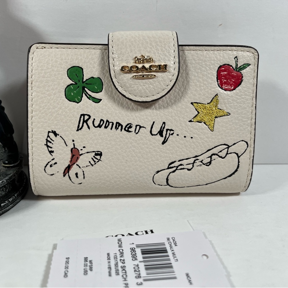 NWT Coach Medium Corner Zip Wallet With Sketch Print